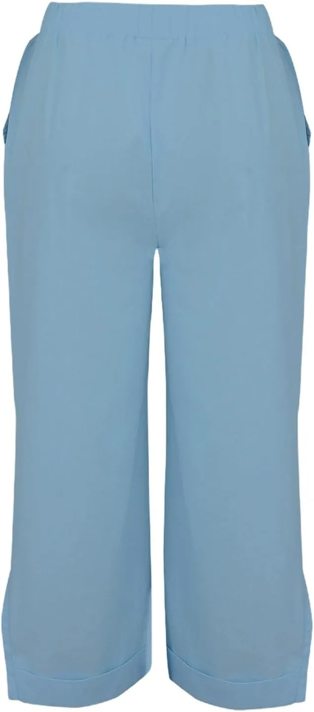 Cotton Linen Pants for Women Elastic High Waist Straight Leg Lounge Pants Summer Casual Slacks Trousers with Pockets