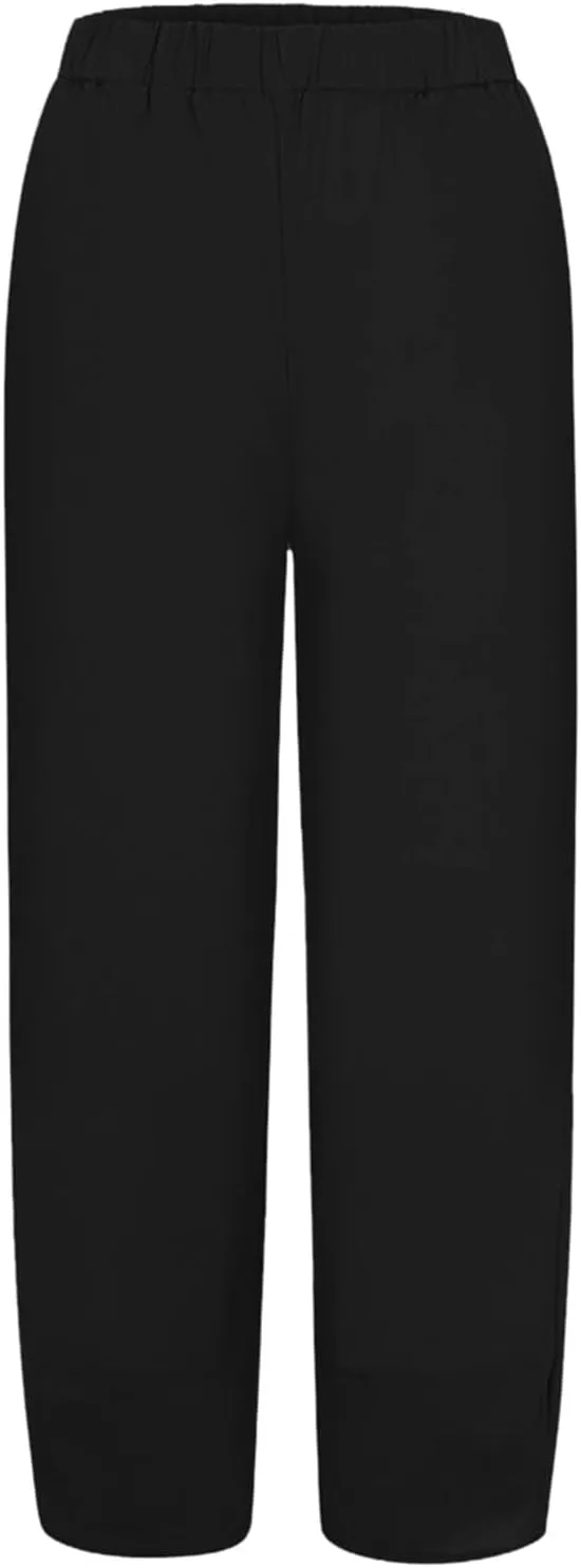 Cotton Linen Pants for Women High Waisted Wide Leg Pants Summer Loose Fit Capris Pants Lightweight Beach Trousers