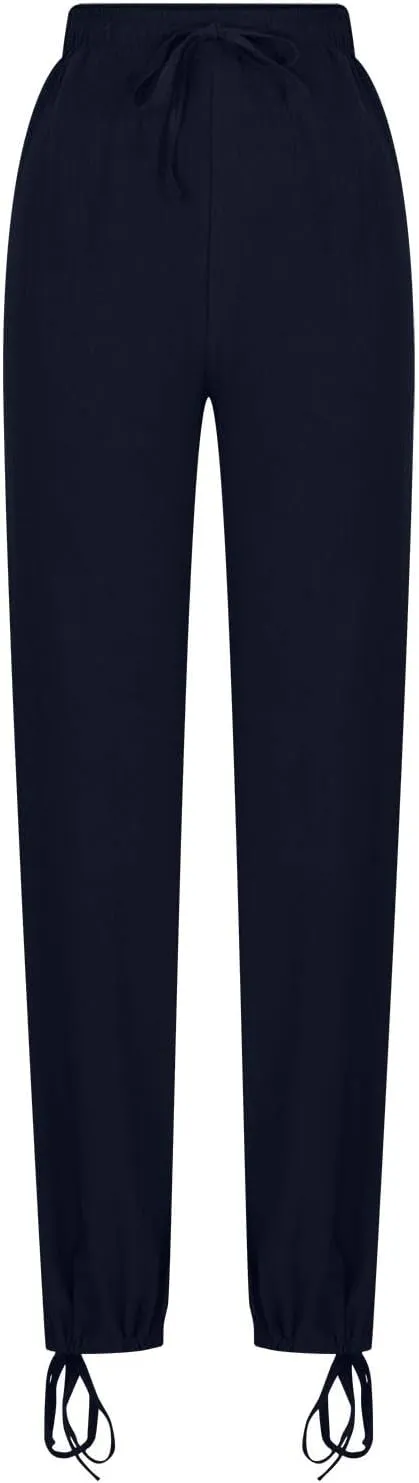 Cotton Linen Pants for Women Summer High Waist Wide Leg Pants Casual Elastic Waist Palazzo Pant Trendy Beach Trousers