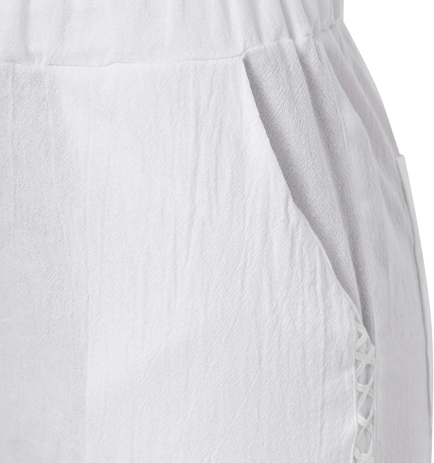 Cotton Linen Pants Women Summer Elastic Waisted Crop Pants Plus Size Straight Leg Slacks Casual Trousers with Pockets