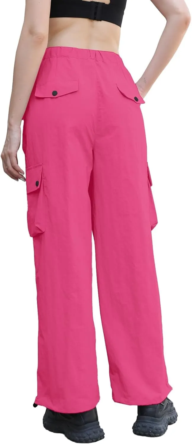 Cromoncent Girls & Womens High Waist Parachute Pants Y2K Waterproof Cargo Trousers with Pockets 6 Years-Women 3XL