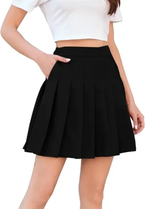 Cromoncent Girls Womens Pleated Mini Skirt Short High Waist School Uniform, 2Years - 4XL