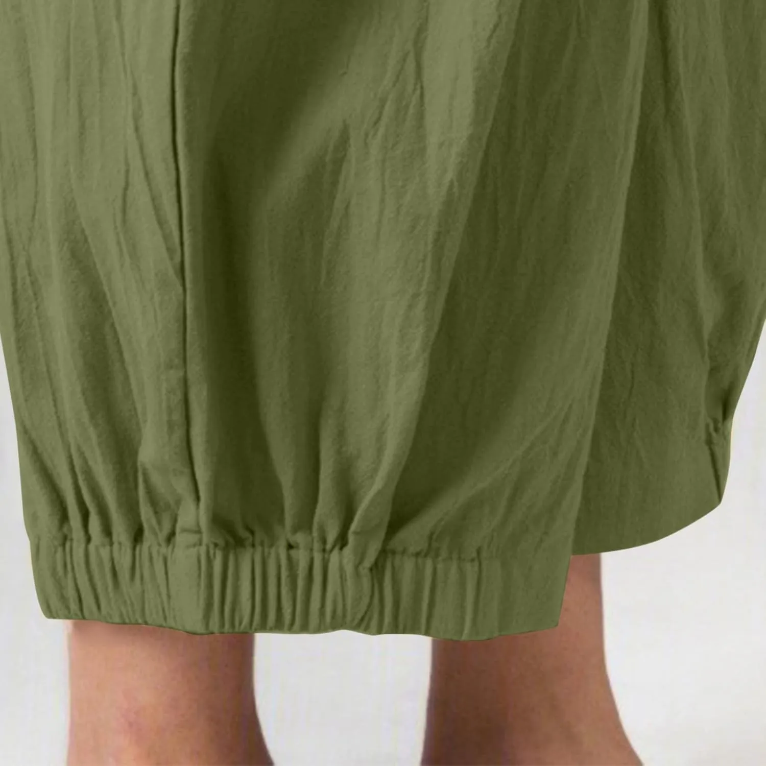 Cropped Linen Pants for Women Casual Loose Fit Elastic Waist Wide Led Summer Pants Straight Leg Lounge Trousers