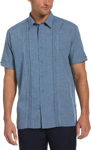 Cubavera Men's Embroidered Chambray Short Sleeve Button-Down Shirt, Wrinkle Resistant, Point Collar, Breathable Soft Fabric