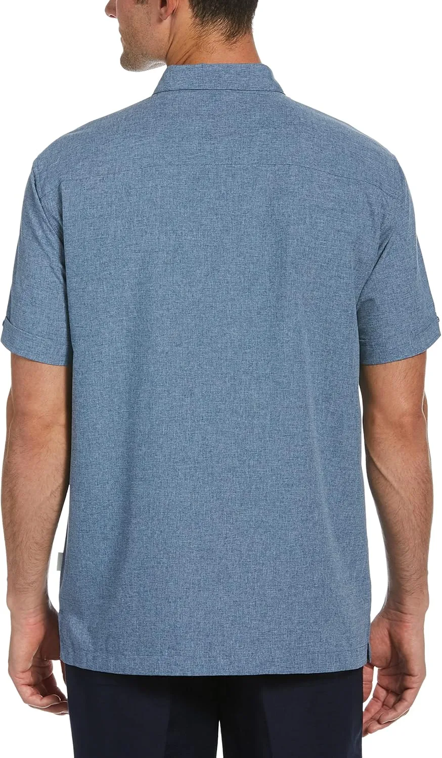 Cubavera Men's Embroidered Chambray Short Sleeve Button-Down Shirt, Wrinkle Resistant, Point Collar, Breathable Soft Fabric