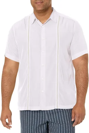 Cubavera Paneled Short Sleeve Shirt for Men, Classic Fit, Wrinkle Resistant, Casual Button-Down Shirt With Spread Collar