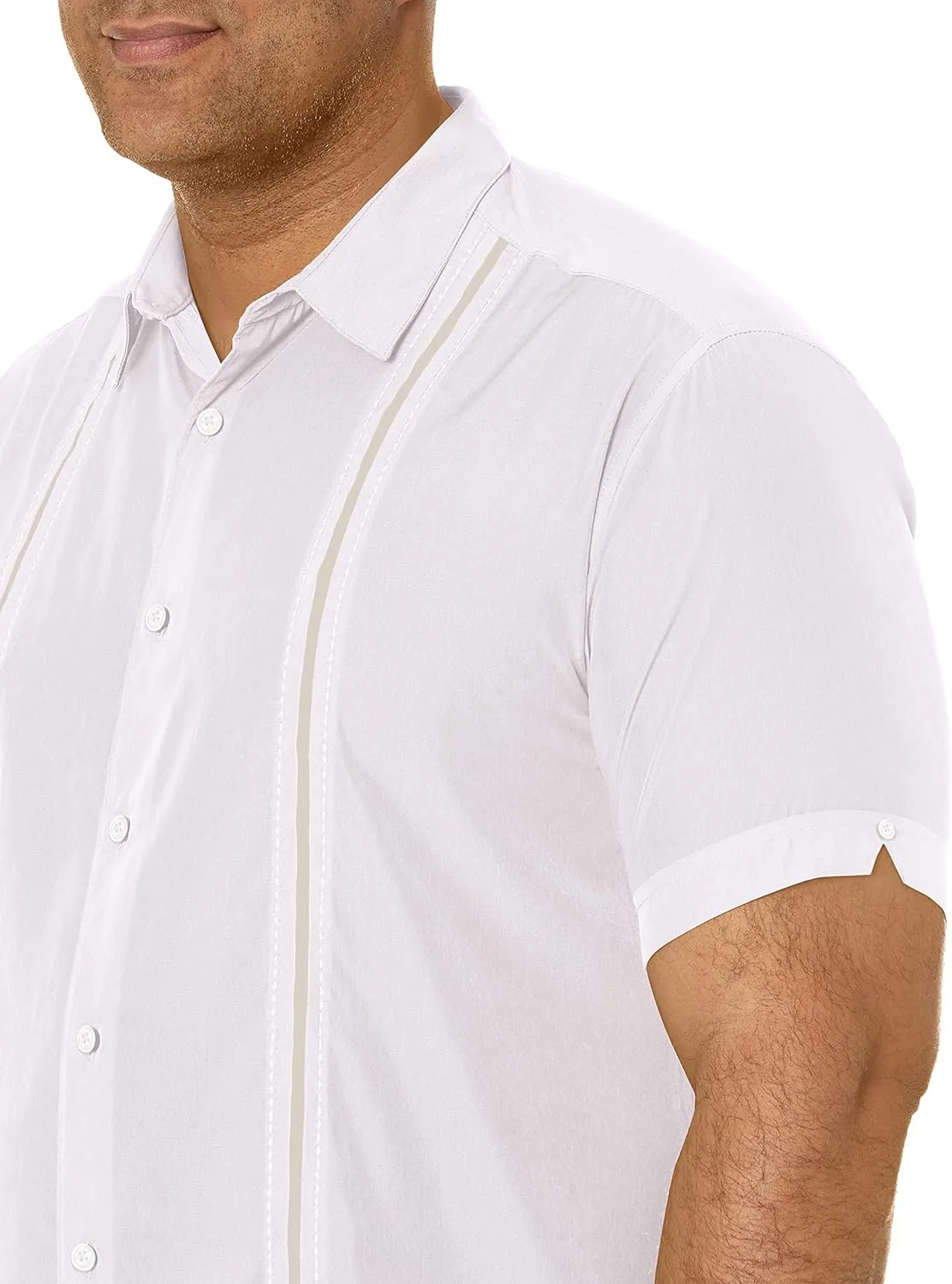 Cubavera Paneled Short Sleeve Shirt for Men, Classic Fit, Wrinkle Resistant, Casual Button-Down Shirt With Spread Collar