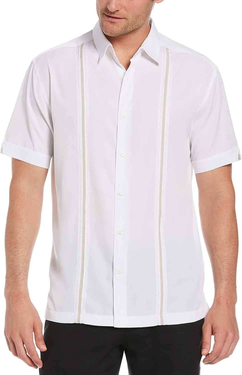 Cubavera Paneled Short Sleeve Shirt for Men, Classic Fit, Wrinkle Resistant, Casual Button-Down Shirt With Spread Collar