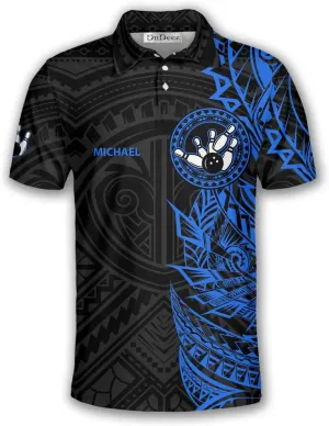 Custom Bowling Shirt, Bowling Team Polo Shirt Tribal Pattern, Sizes: S-5XL