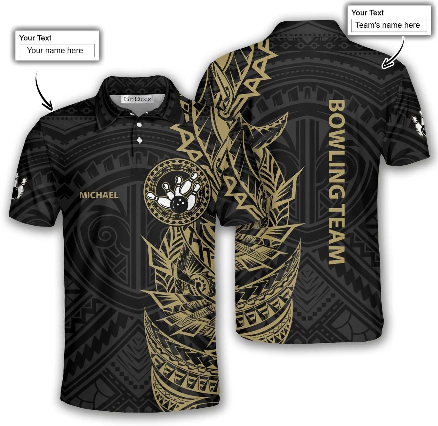 Custom Bowling Shirt, Bowling Team Polo Shirt Tribal Pattern, Sizes: S-5XL