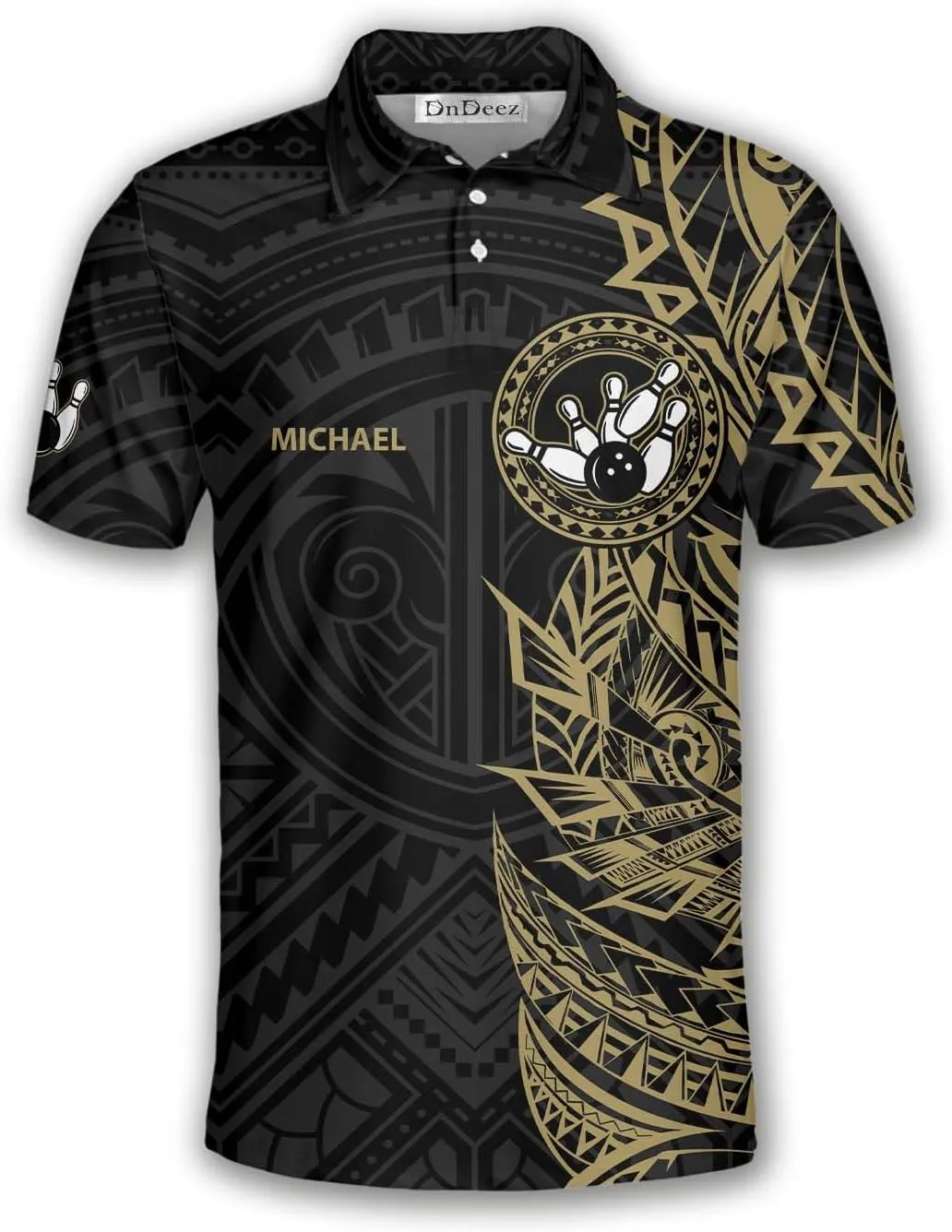 Custom Bowling Shirt, Bowling Team Polo Shirt Tribal Pattern, Sizes: S-5XL
