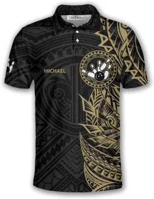 Custom Bowling Shirt, Bowling Team Polo Shirt Tribal Pattern, Sizes: S-5XL