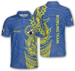 Custom Bowling Shirt, Bowling Team Polo Shirt Tribal Pattern, Sizes: S-5XL