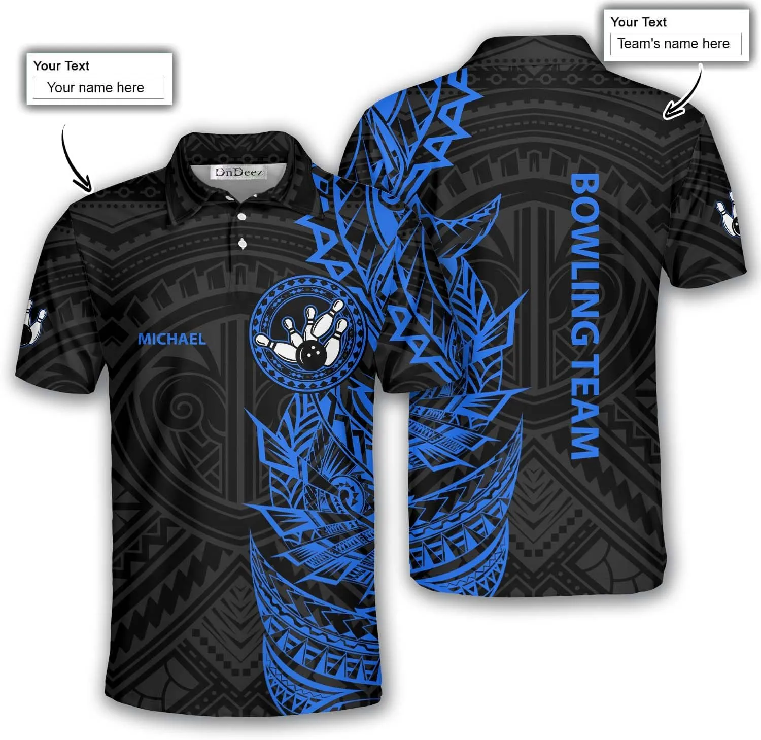 Custom Bowling Shirt, Bowling Team Polo Shirt Tribal Pattern, Sizes: S-5XL