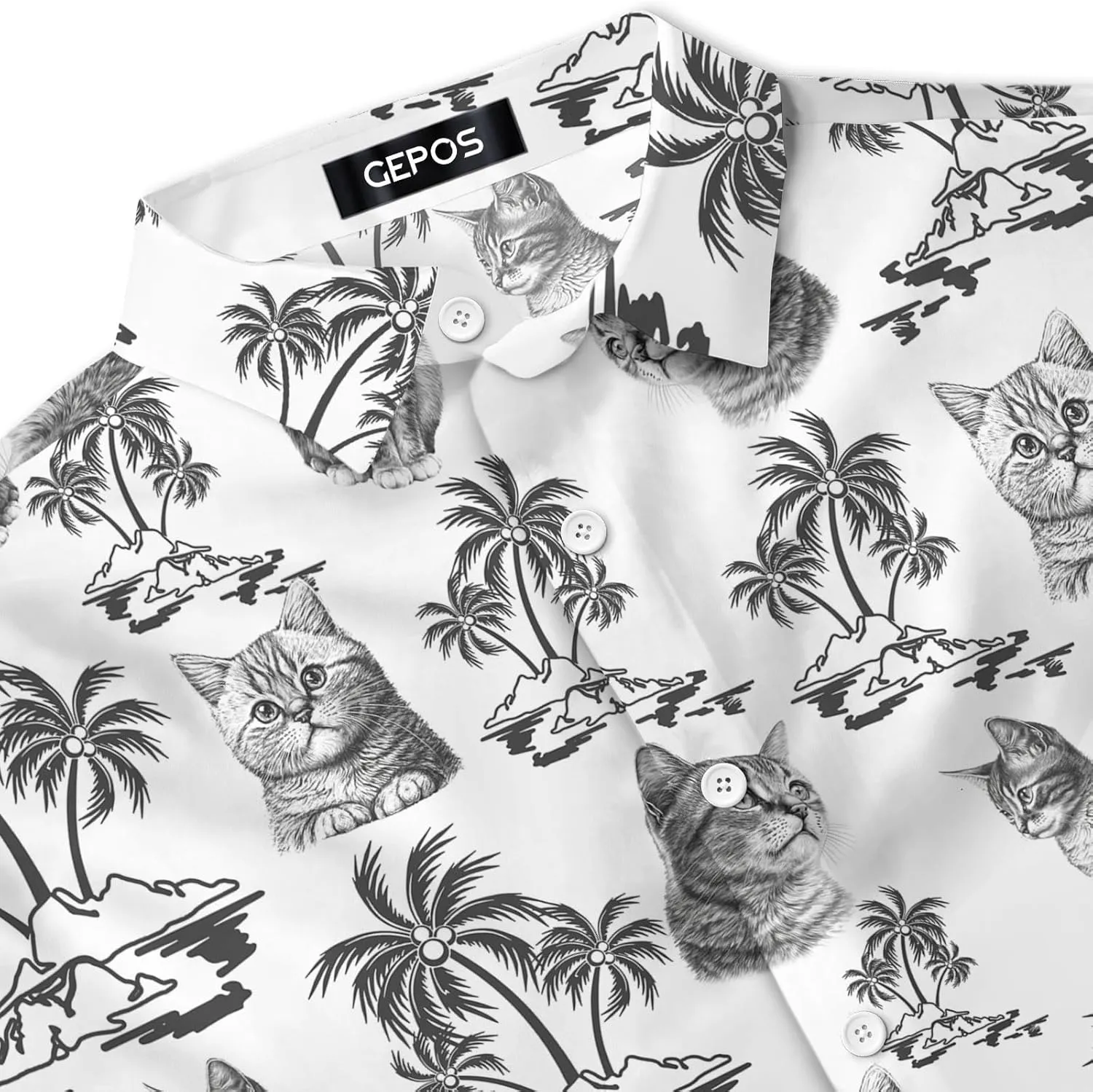 Cute Cat Print Hawaiian Shirt, Vintage Cat Short Sleeve Button Shirt, Summer Gifts, Birthday Gifts