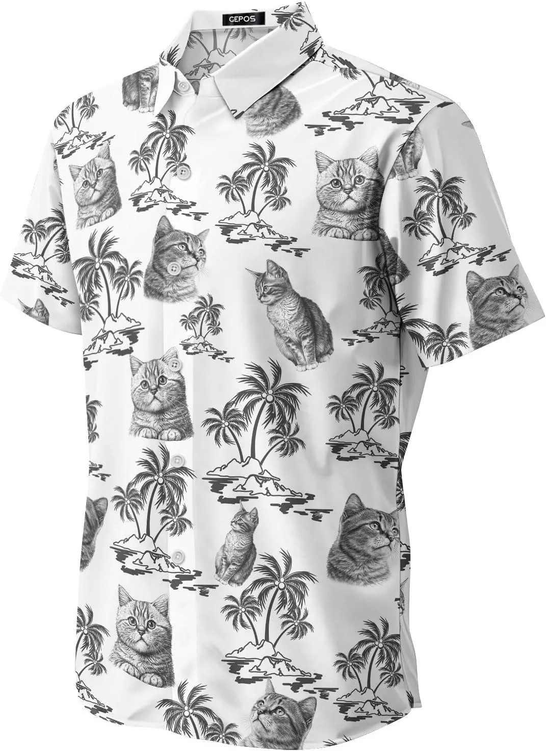 Cute Cat Print Hawaiian Shirt, Vintage Cat Short Sleeve Button Shirt, Summer Gifts, Birthday Gifts