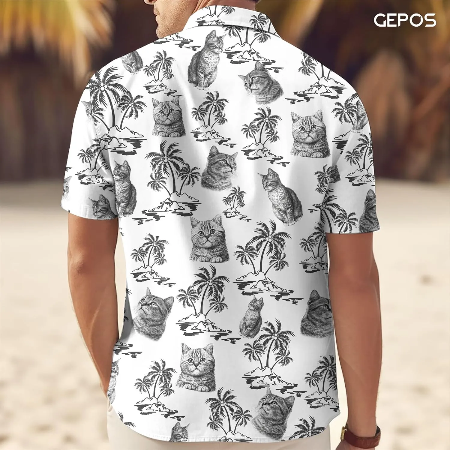 Cute Cat Print Hawaiian Shirt, Vintage Cat Short Sleeve Button Shirt, Summer Gifts, Birthday Gifts