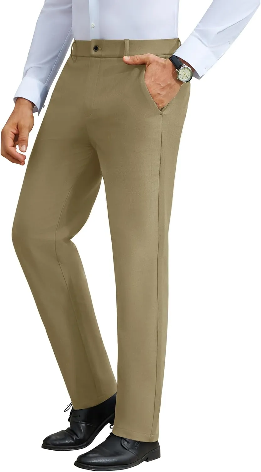 DEMEANOR Stretch Mens Dress Pants Slim Fit Dress Pants for Men Expandable Waist Wrinkle Free Work Dress Pants Golf Pants