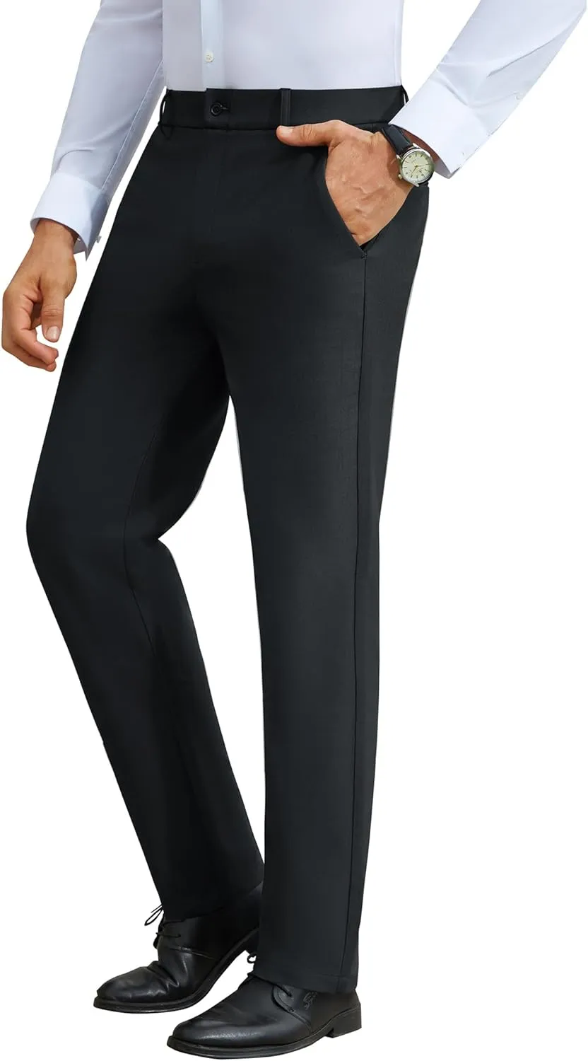 DEMEANOR Stretch Mens Dress Pants Slim Fit Dress Pants for Men Expandable Waist Wrinkle Free Work Dress Pants Golf Pants