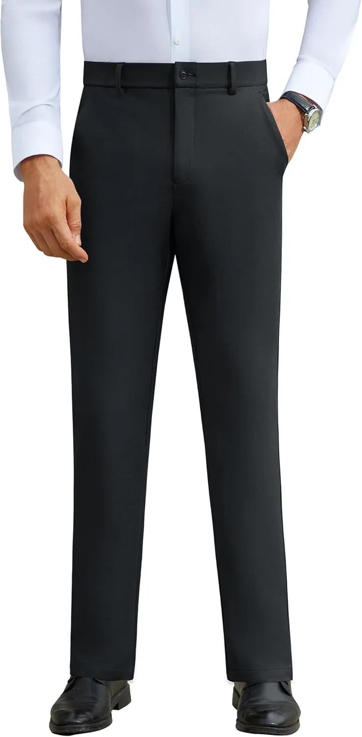 DEMEANOR Stretch Mens Dress Pants Slim Fit Dress Pants for Men Expandable Waist Wrinkle Free Work Dress Pants Golf Pants