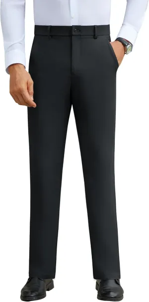 DEMEANOR Stretch Mens Dress Pants Slim Fit Dress Pants for Men Expandable Waist Wrinkle Free Work Dress Pants Golf Pants