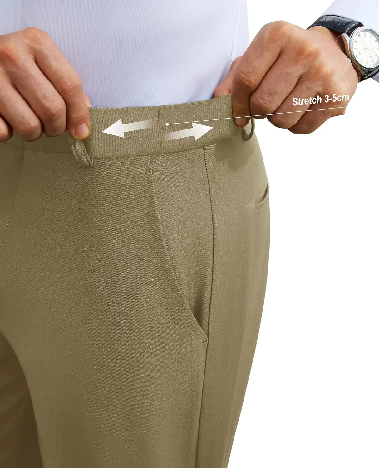 DEMEANOR Stretch Mens Dress Pants Slim Fit Dress Pants for Men Expandable Waist Wrinkle Free Work Dress Pants Golf Pants