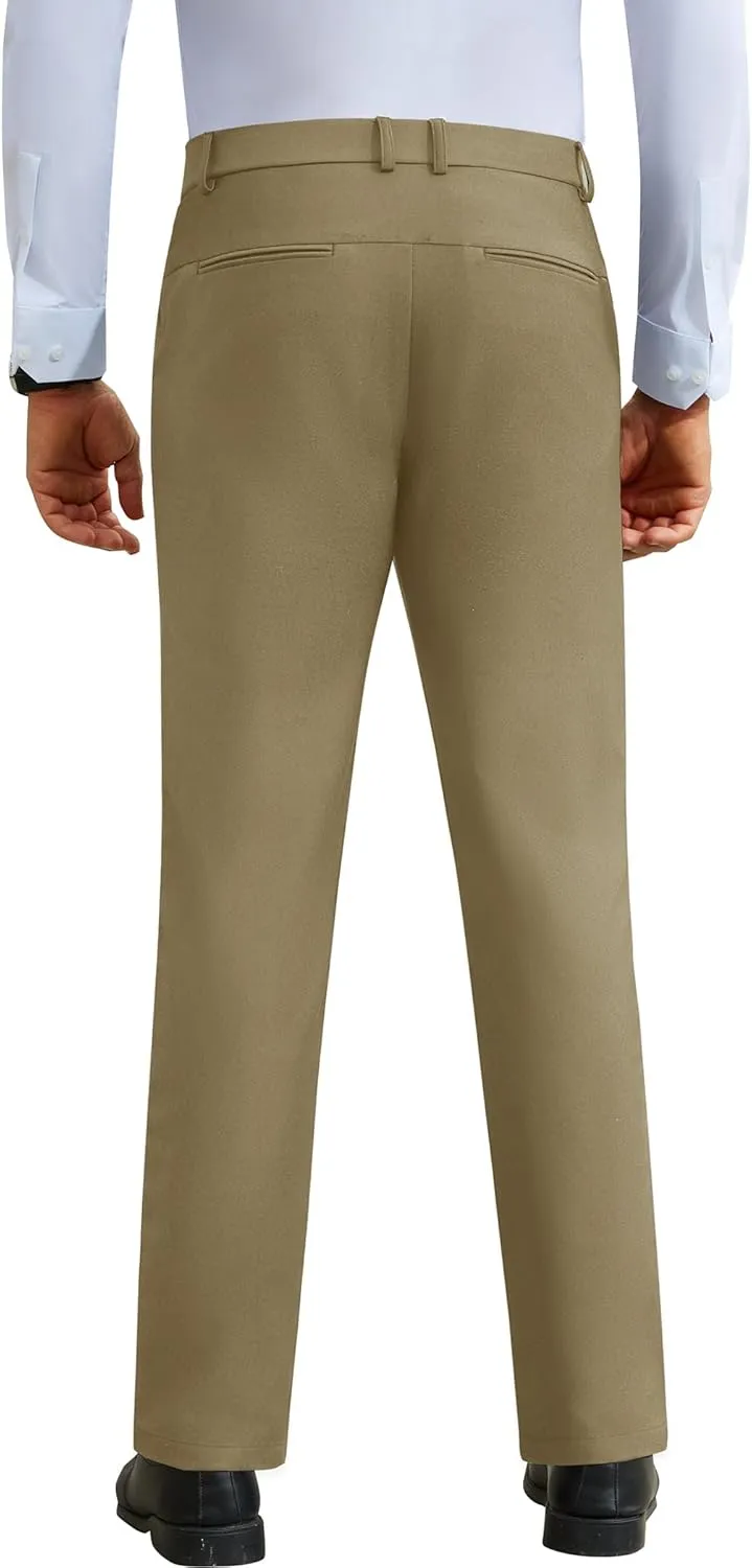 DEMEANOR Stretch Mens Dress Pants Slim Fit Dress Pants for Men Expandable Waist Wrinkle Free Work Dress Pants Golf Pants