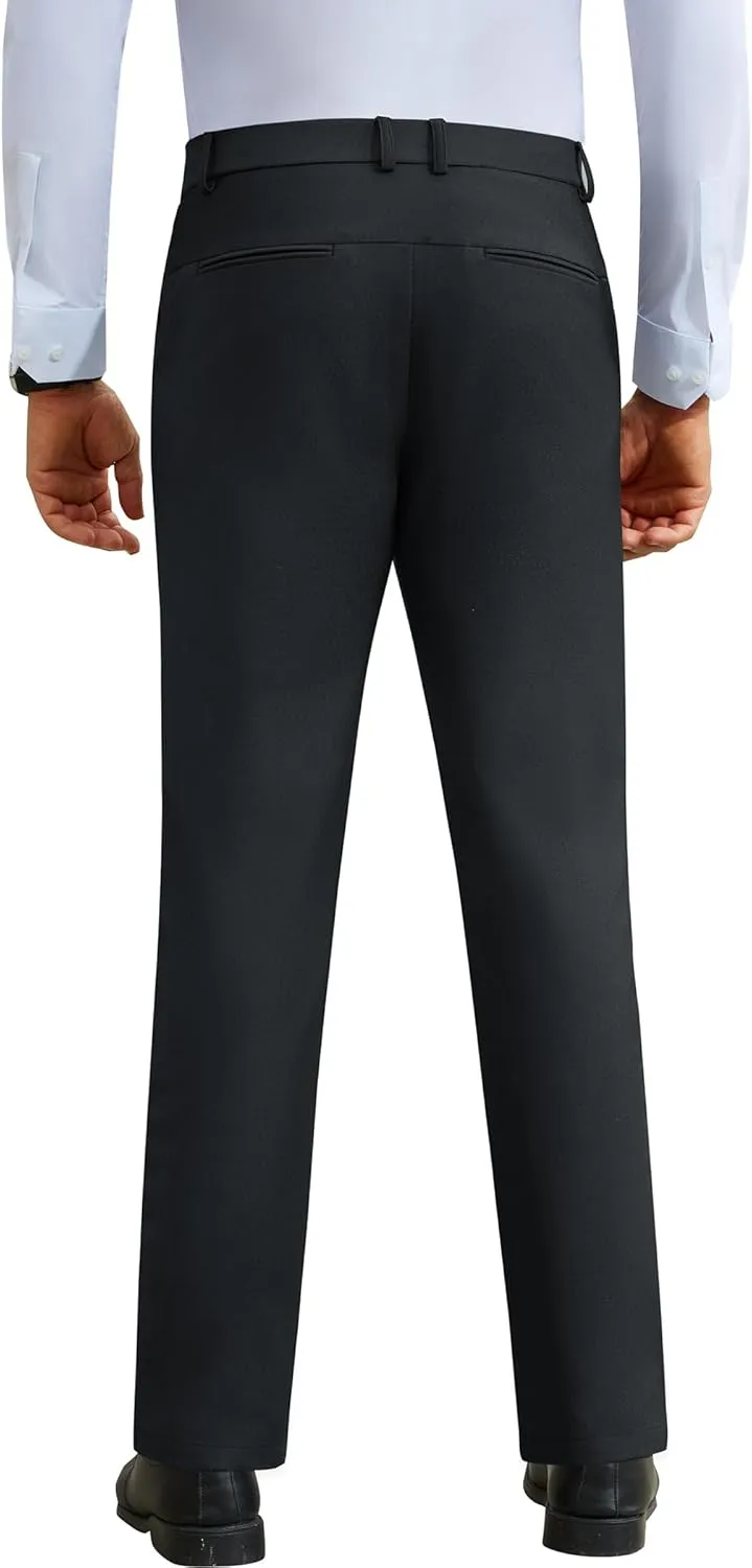DEMEANOR Stretch Mens Dress Pants Slim Fit Dress Pants for Men Expandable Waist Wrinkle Free Work Dress Pants Golf Pants