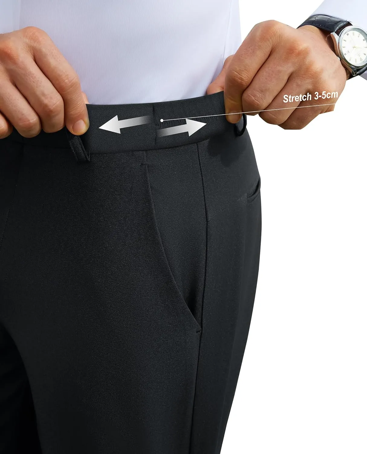DEMEANOR Stretch Mens Dress Pants Slim Fit Dress Pants for Men Expandable Waist Wrinkle Free Work Dress Pants Golf Pants
