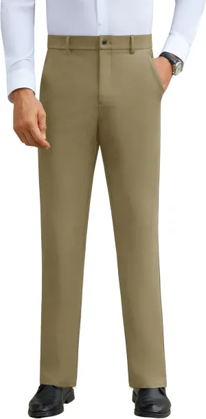 DEMEANOR Stretch Mens Dress Pants Slim Fit Dress Pants for Men Expandable Waist Wrinkle Free Work Dress Pants Golf Pants