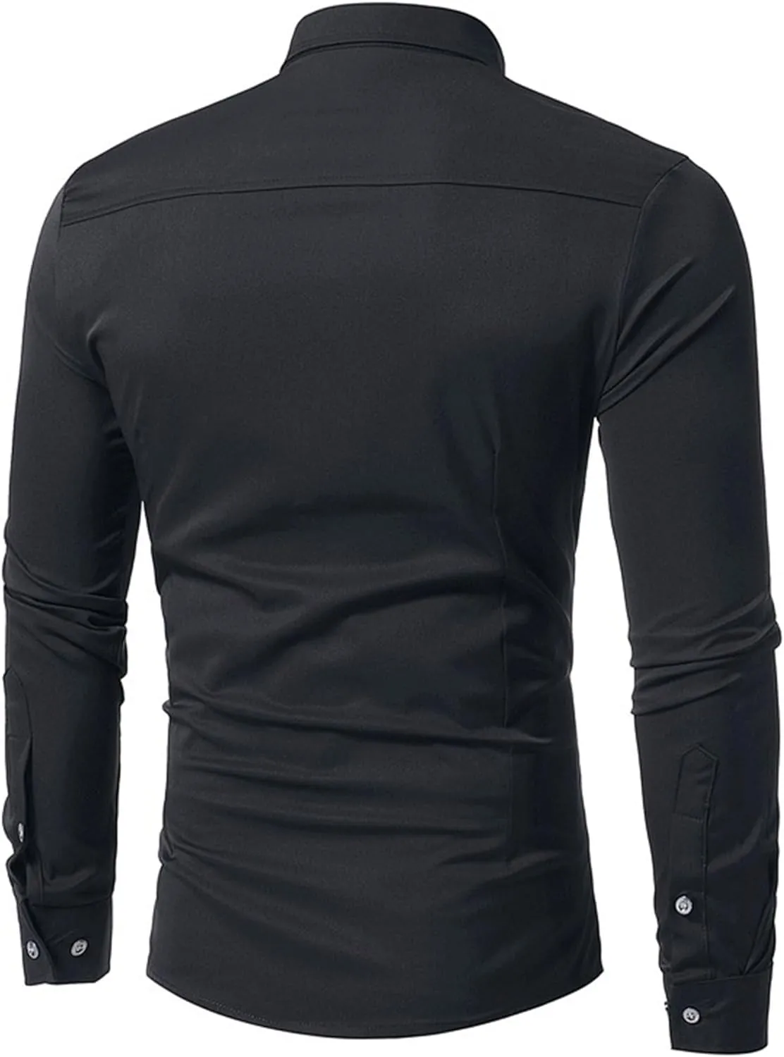 DGHM-JLMY Men Business Pleated Henry Collar Long Sleeve Shirt Slim Fit Pleated Tuxedo Wedding Shirt Solid Party Dress Shirt