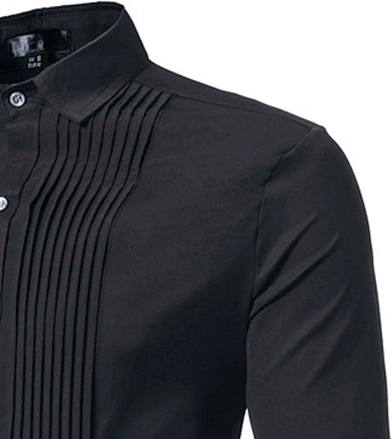 DGHM-JLMY Men Business Pleated Henry Collar Long Sleeve Shirt Slim Fit Pleated Tuxedo Wedding Shirt Solid Party Dress Shirt
