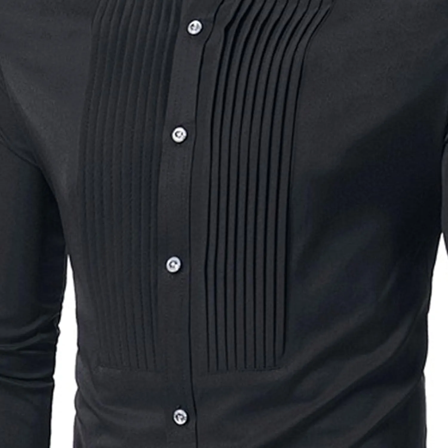 DGHM-JLMY Men Business Pleated Henry Collar Long Sleeve Shirt Slim Fit Pleated Tuxedo Wedding Shirt Solid Party Dress Shirt