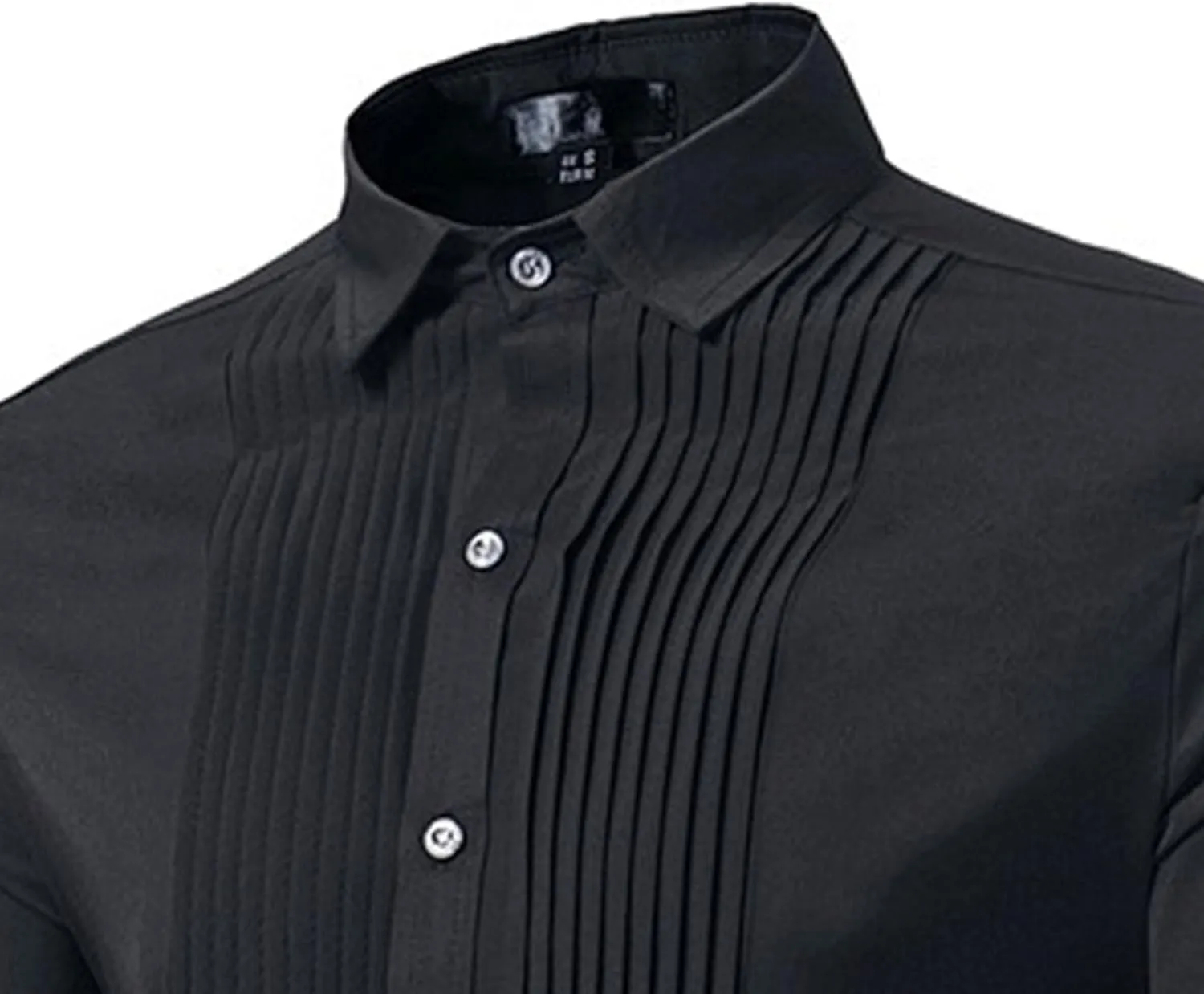 DGHM-JLMY Men Business Pleated Henry Collar Long Sleeve Shirt Slim Fit Pleated Tuxedo Wedding Shirt Solid Party Dress Shirt