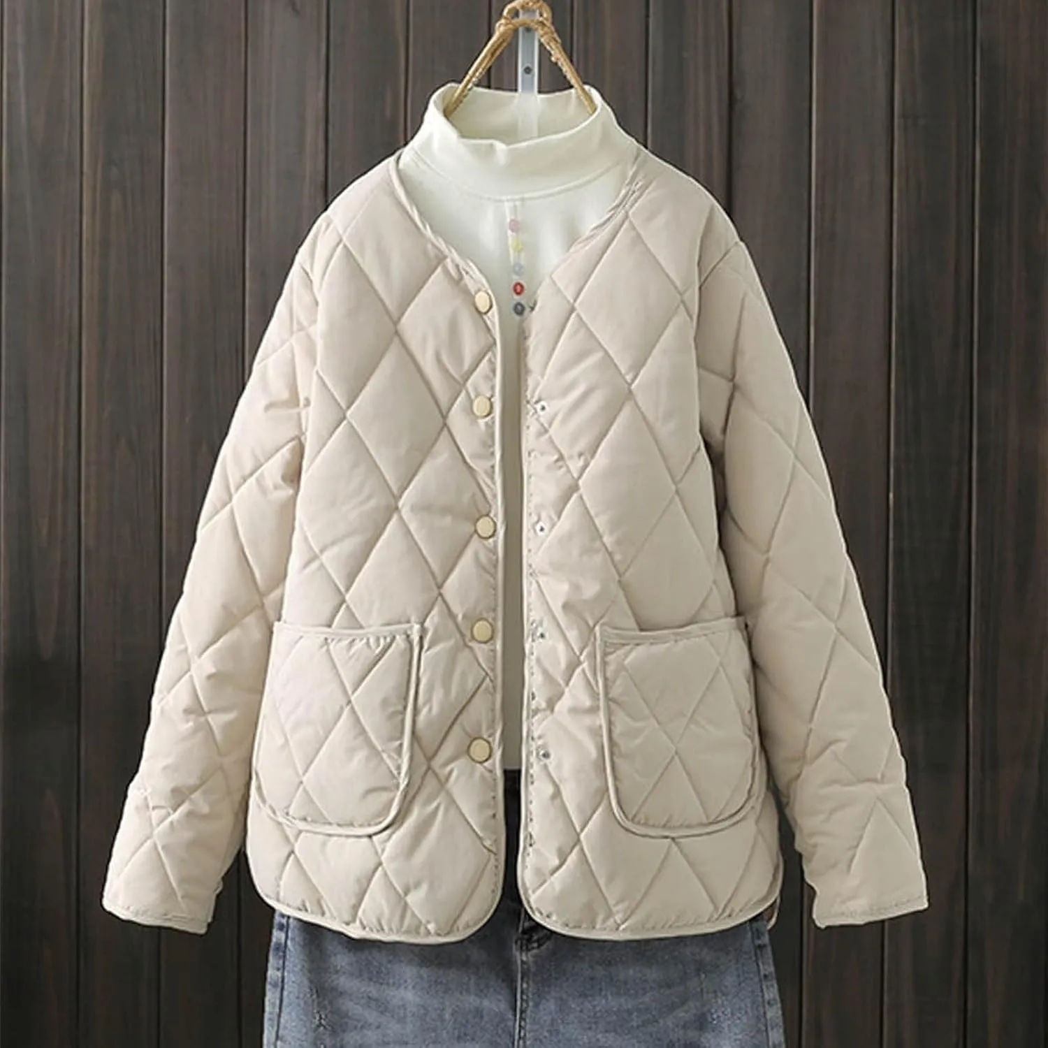 Diamond Collarless Lightweight Quilted Short Cotton Padded Jacket Insulated Jackets Womens Coat
