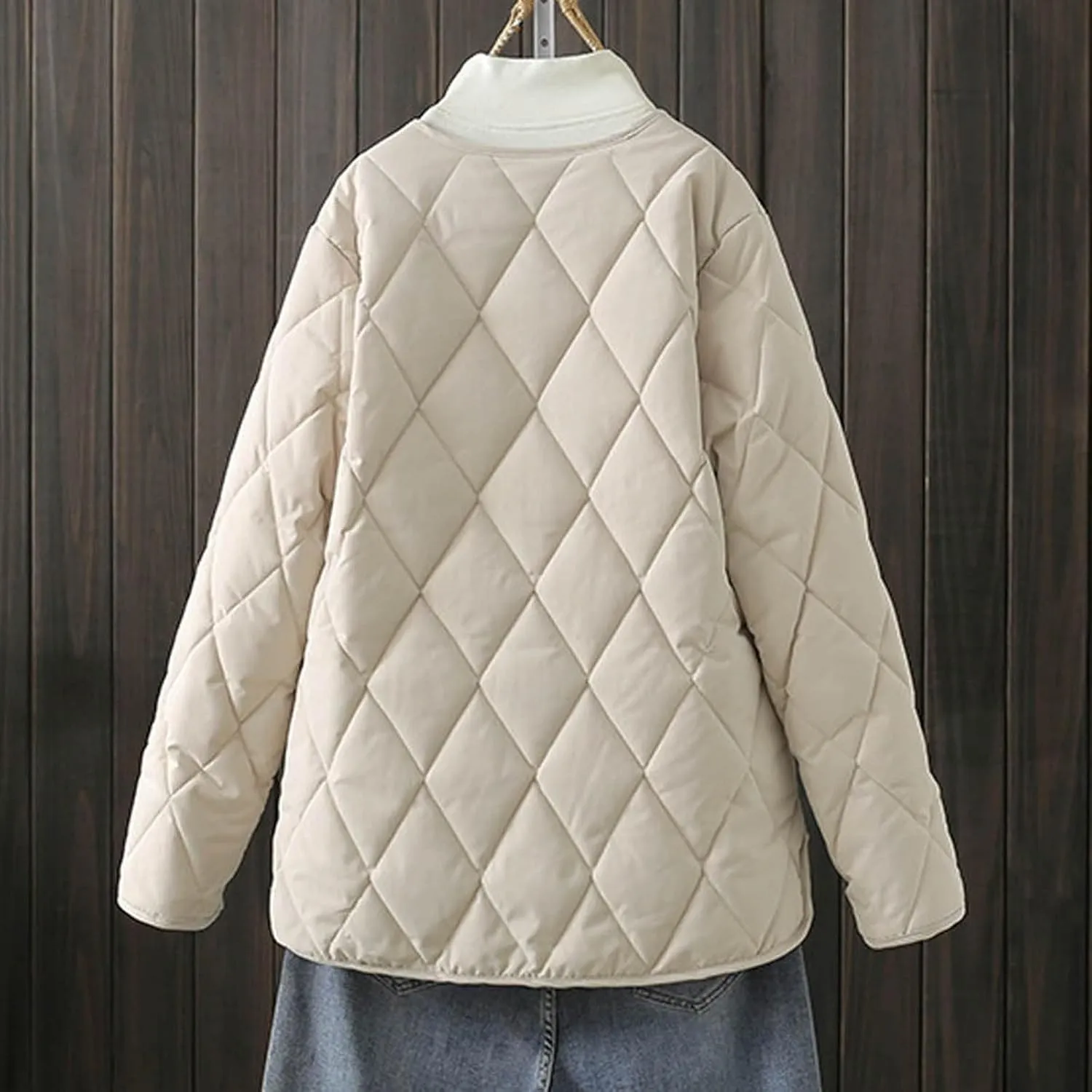 Diamond Collarless Lightweight Quilted Short Cotton Padded Jacket Insulated Jackets Womens Coat