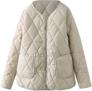Diamond Collarless Lightweight Quilted Short Cotton Padded Jacket Insulated Jackets Womens Coat