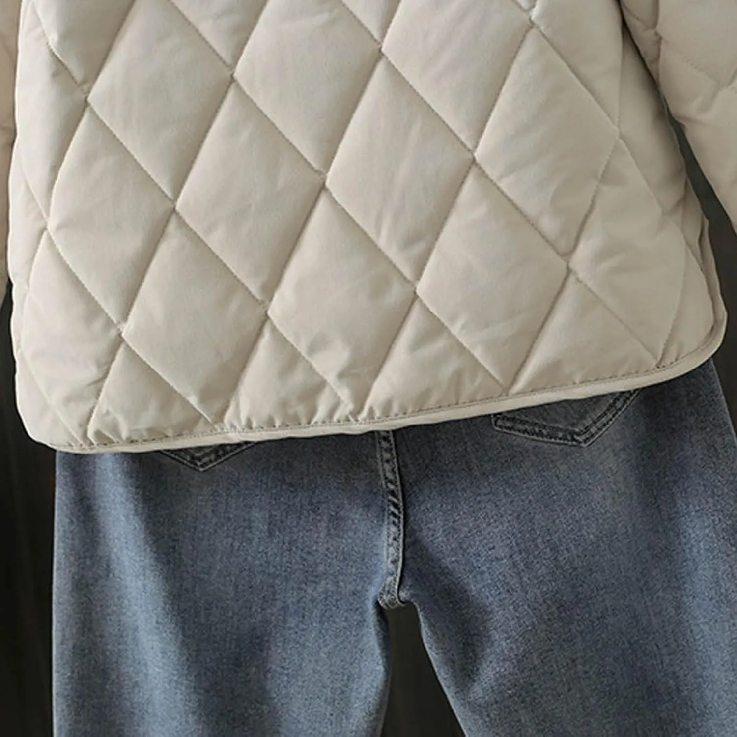 Diamond Collarless Lightweight Quilted Short Cotton Padded Jacket Insulated Jackets Womens Coat