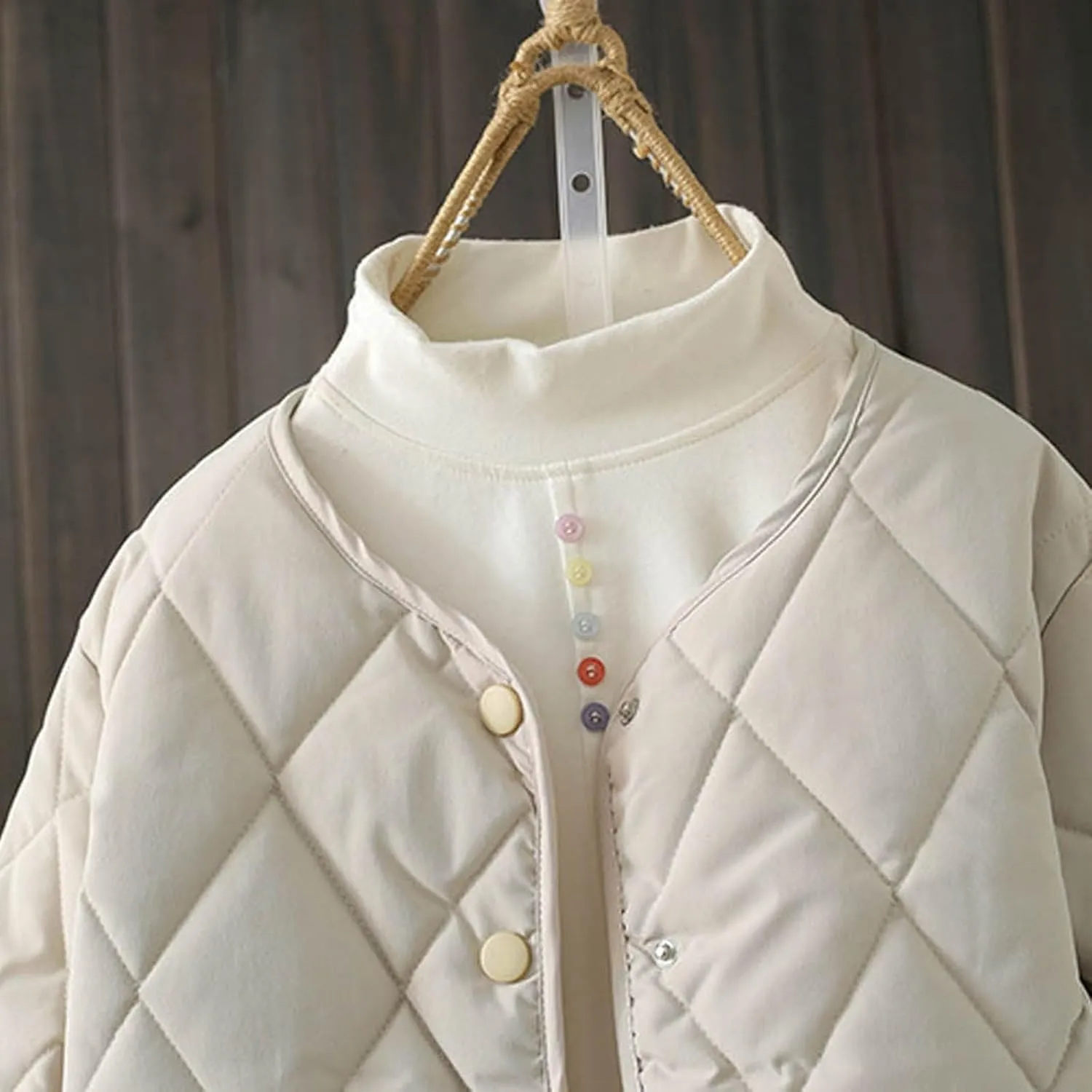 Diamond Collarless Lightweight Quilted Short Cotton Padded Jacket Insulated Jackets Womens Coat
