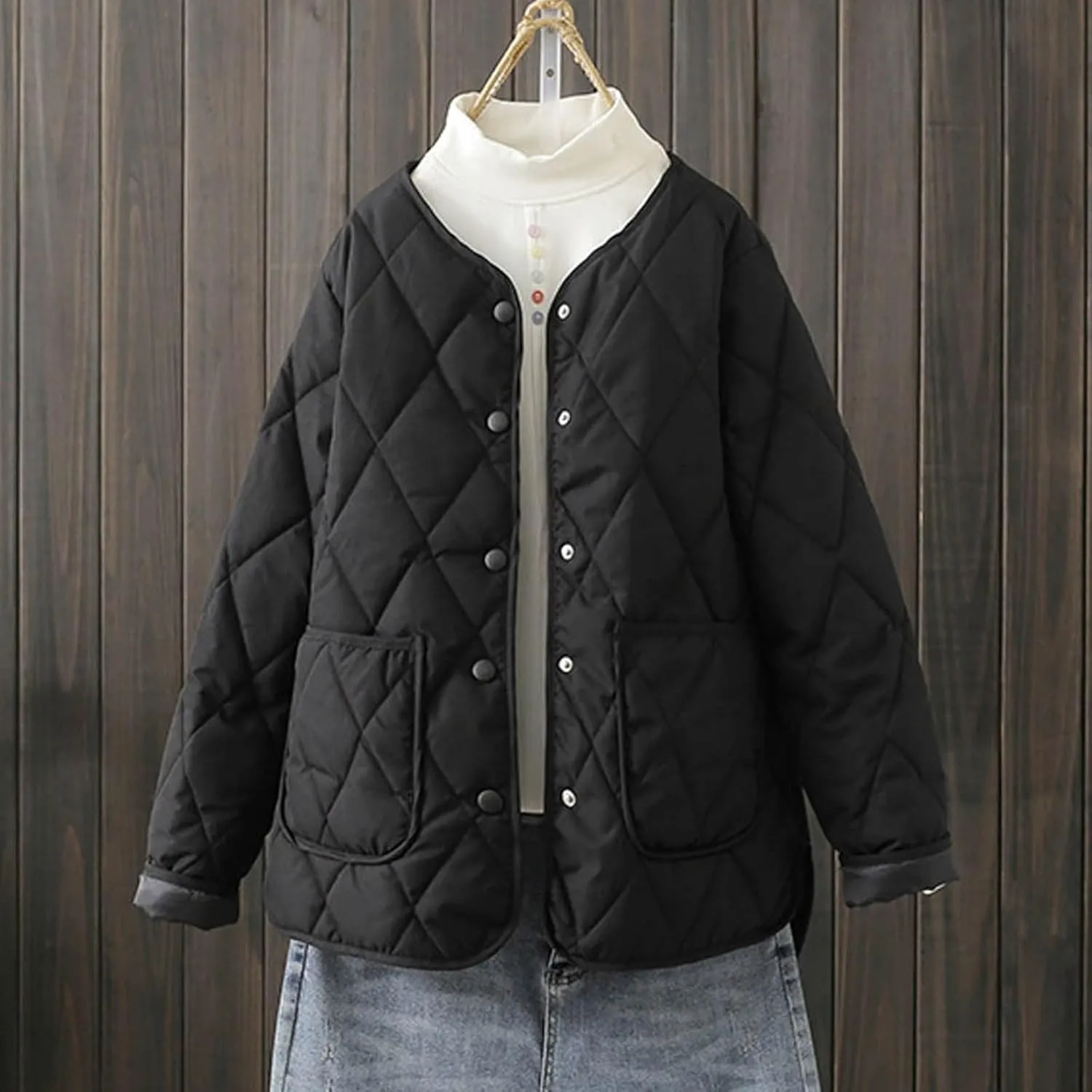 Diamond Collarless Lightweight Quilted Short Cotton Padded Jacket Insulated Jackets Womens Coat