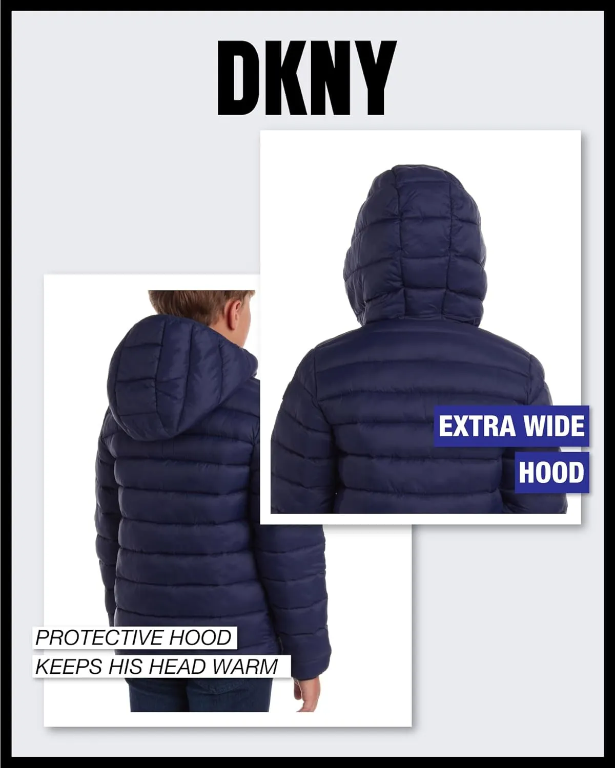 DKNY Boys Jacket  Midweight Insulated Quilted Outerwear Parka Puffer Coat  Water Resistant Boys Winter Hooded Jacket (8-20)