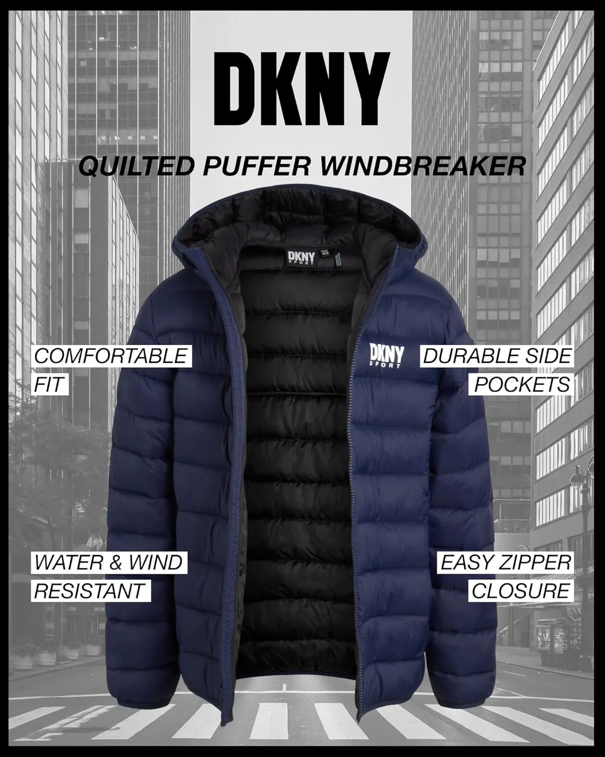 DKNY Boys Jacket  Midweight Insulated Quilted Outerwear Parka Puffer Coat  Water Resistant Boys Winter Hooded Jacket (8-20)