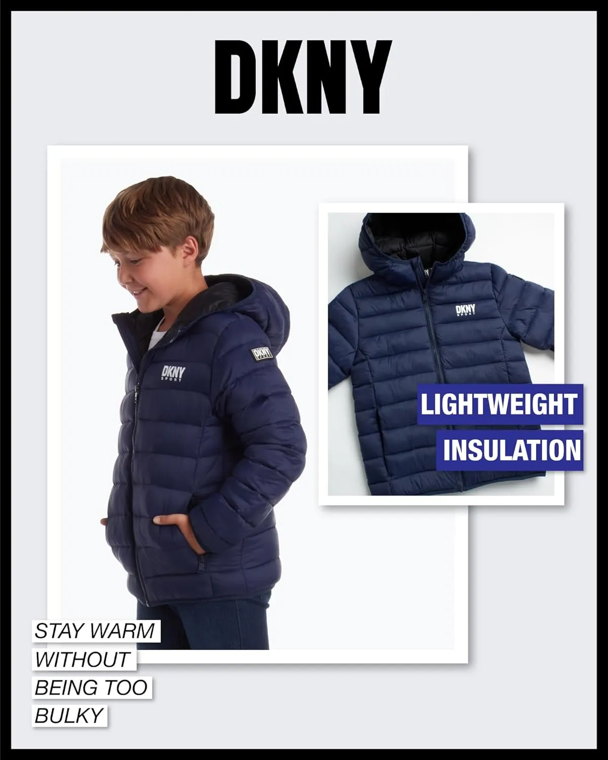 DKNY Boys Jacket  Midweight Insulated Quilted Outerwear Parka Puffer Coat  Water Resistant Boys Winter Hooded Jacket (8-20)