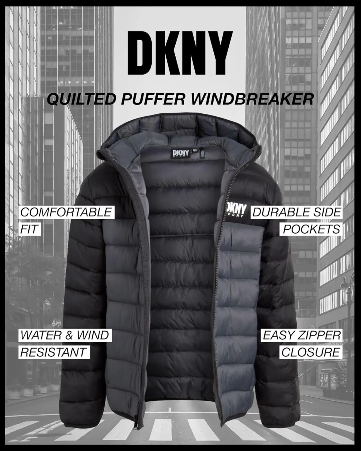 DKNY Boys Jacket  Midweight Insulated Quilted Outerwear Parka Puffer Coat  Water Resistant Boys Winter Hooded Jacket (8-20)