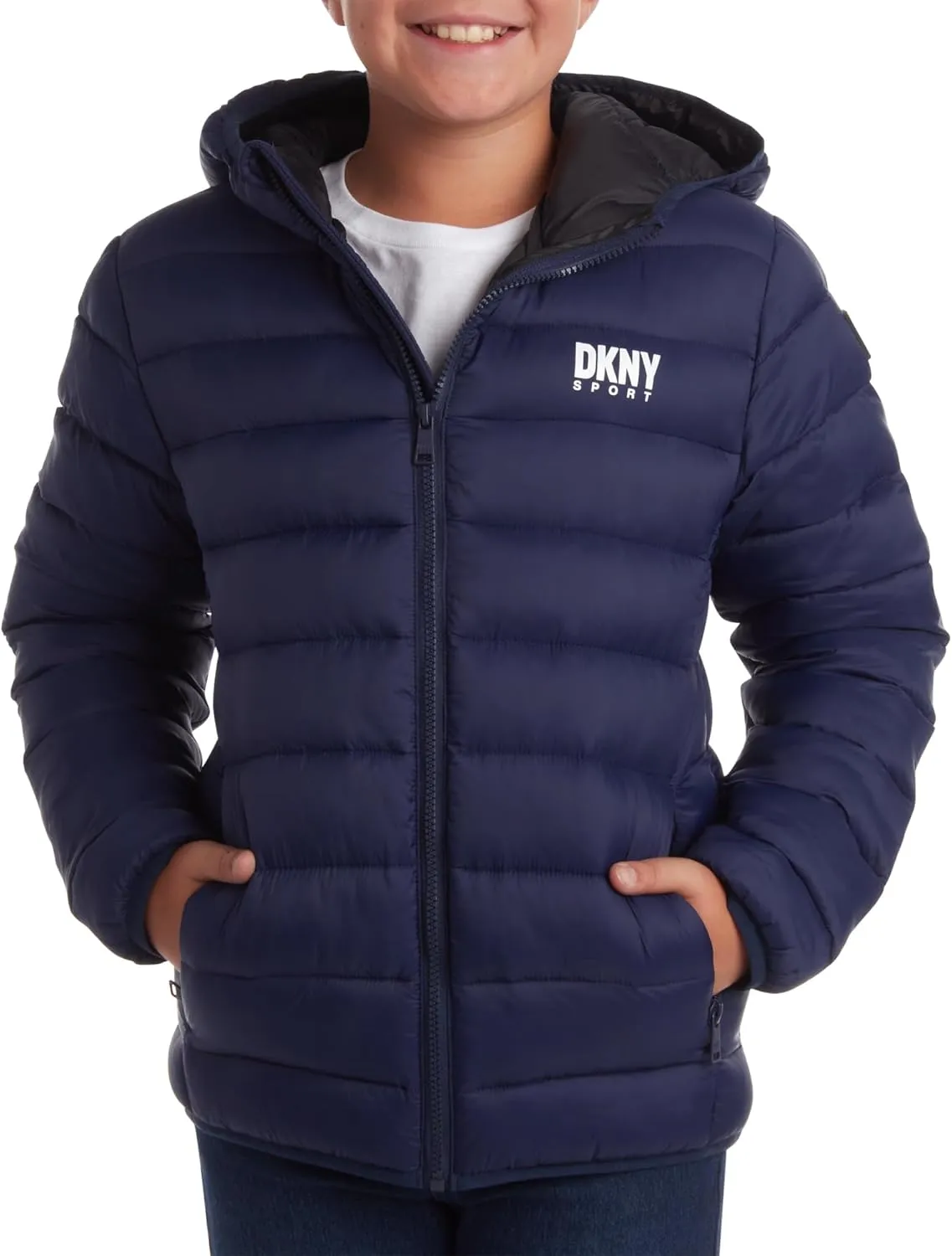 DKNY Boys Jacket  Midweight Insulated Quilted Outerwear Parka Puffer Coat  Water Resistant Boys Winter Hooded Jacket (8-20)