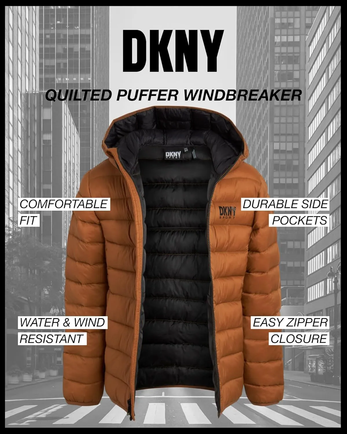 DKNY Boys Jacket  Midweight Insulated Quilted Outerwear Parka Puffer Coat  Water Resistant Boys Winter Hooded Jacket (8-20)