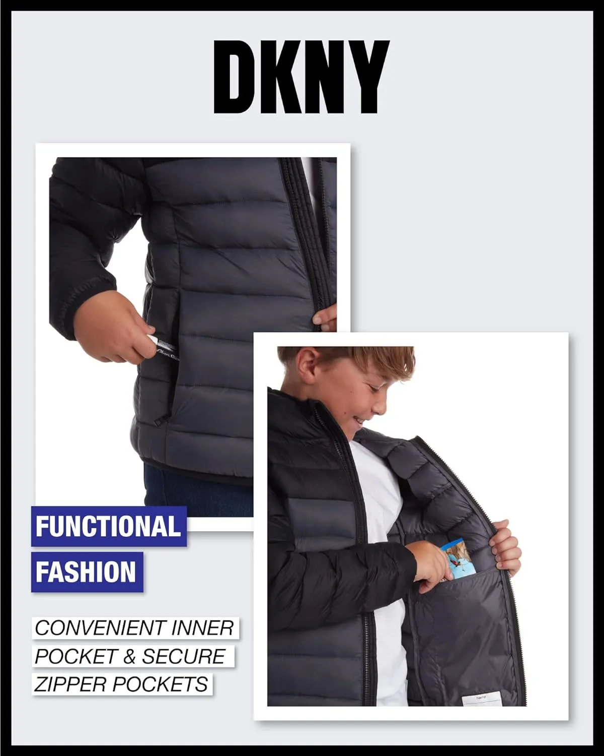 DKNY Boys Jacket  Midweight Insulated Quilted Outerwear Parka Puffer Coat  Water Resistant Boys Winter Hooded Jacket (8-20)