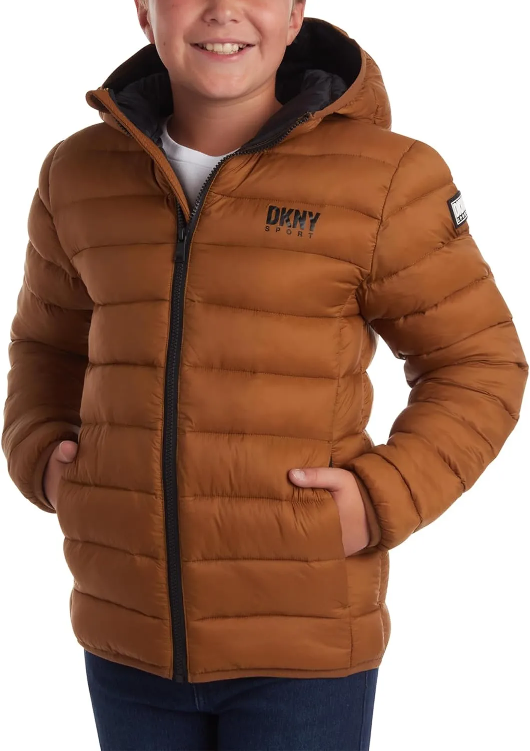 DKNY Boys Jacket  Midweight Insulated Quilted Outerwear Parka Puffer Coat  Water Resistant Boys Winter Hooded Jacket (8-20)