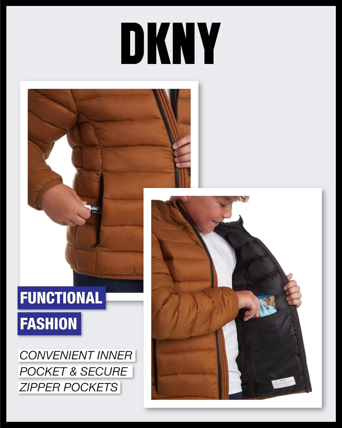 DKNY Boys Jacket  Midweight Insulated Quilted Outerwear Parka Puffer Coat  Water Resistant Boys Winter Hooded Jacket (8-20)