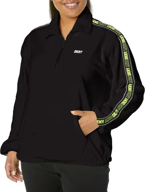 DKNY Women's Sport Flip Logo Tape Quarter Zip Jacket